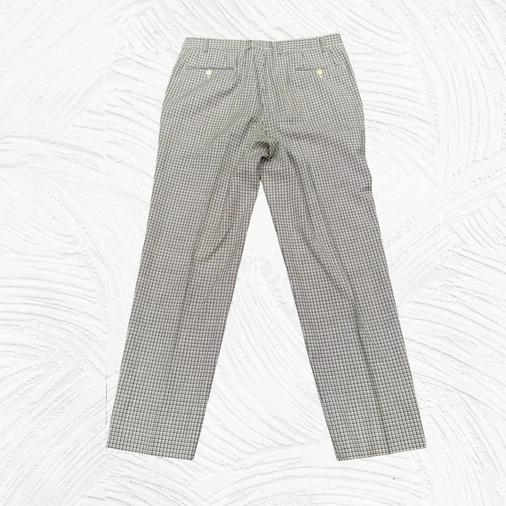 Canali‎ Dress Pants Mens 35X31.5 Black Cream Plaid Wool Flat Front Italy Classic